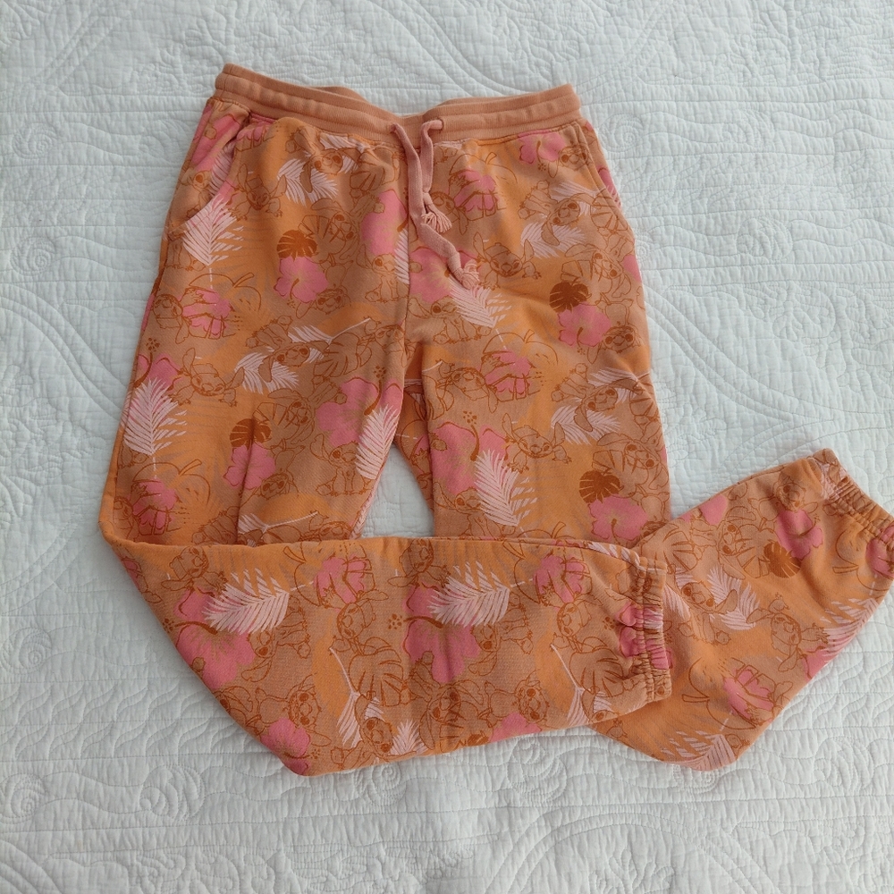 Disney STITCH Peach & Pink Floral Jogger Sweatpants